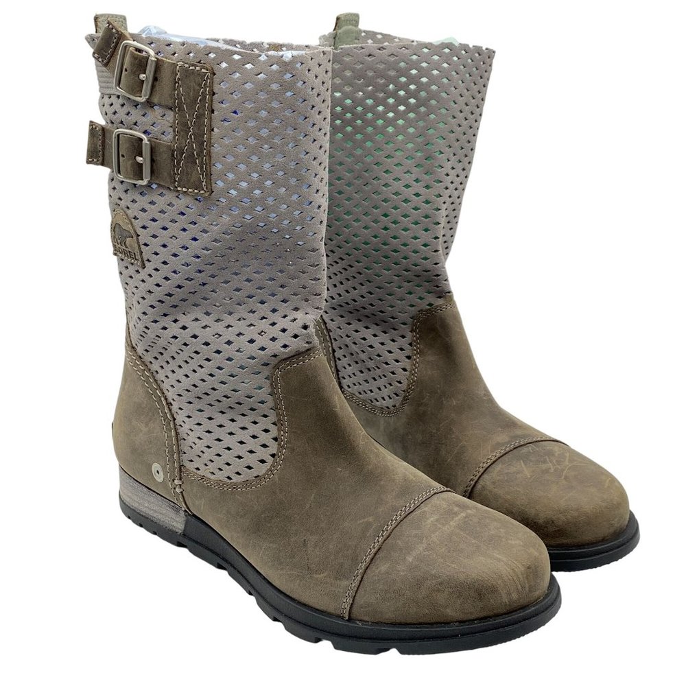 Sorel Major pull on ankle boots size 9 grey perforated leather buckles
